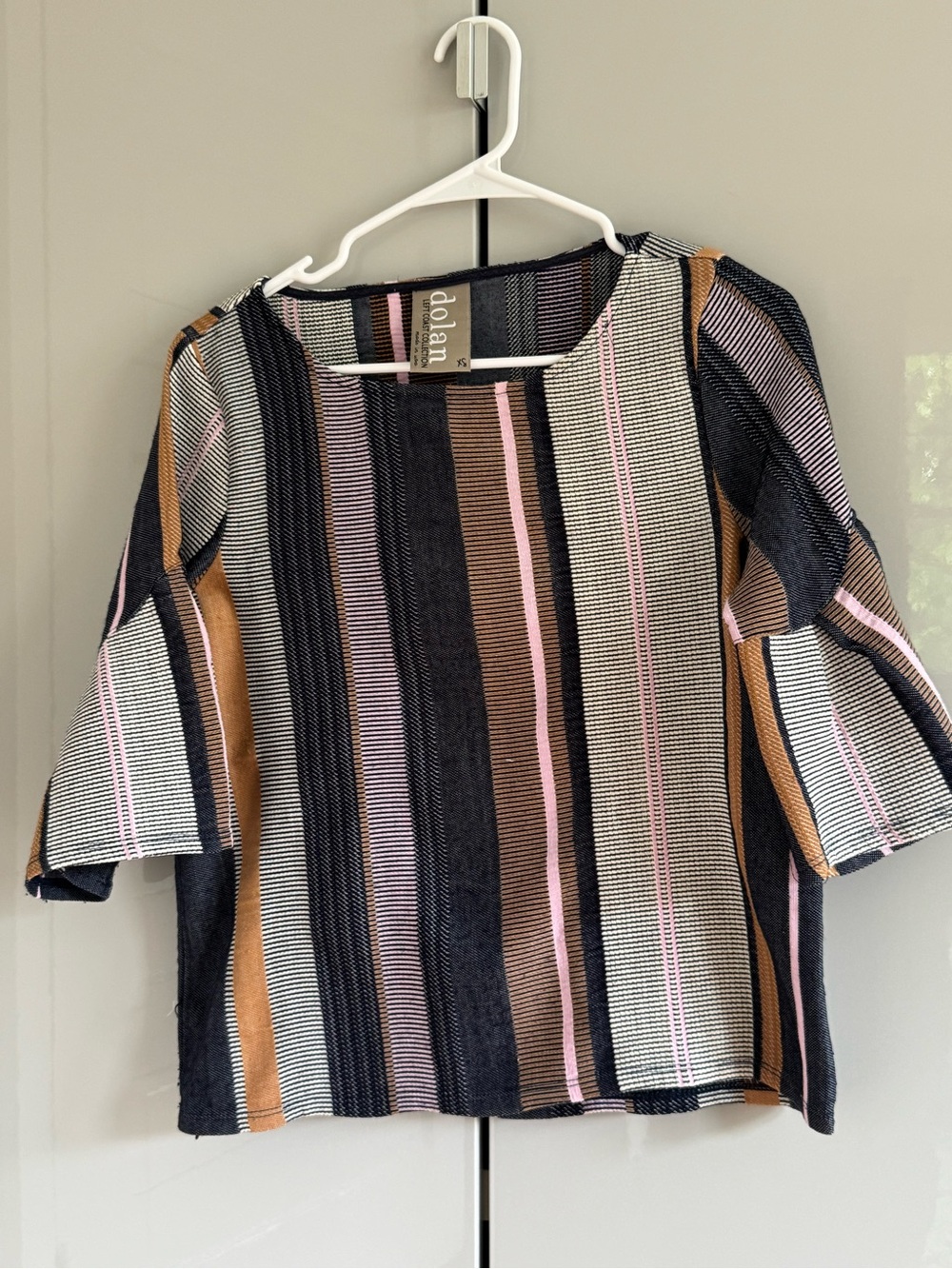 Dolan Striped Blouse in Navy, Tan & Pink